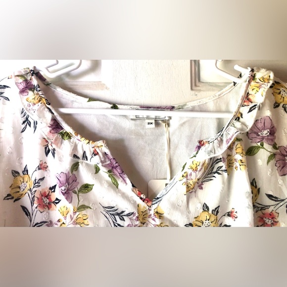 Blousology Purple Yellow Coral White Chenille Dot Ruffle Bubble Blouse 2X NWT - Picture 5 of 7